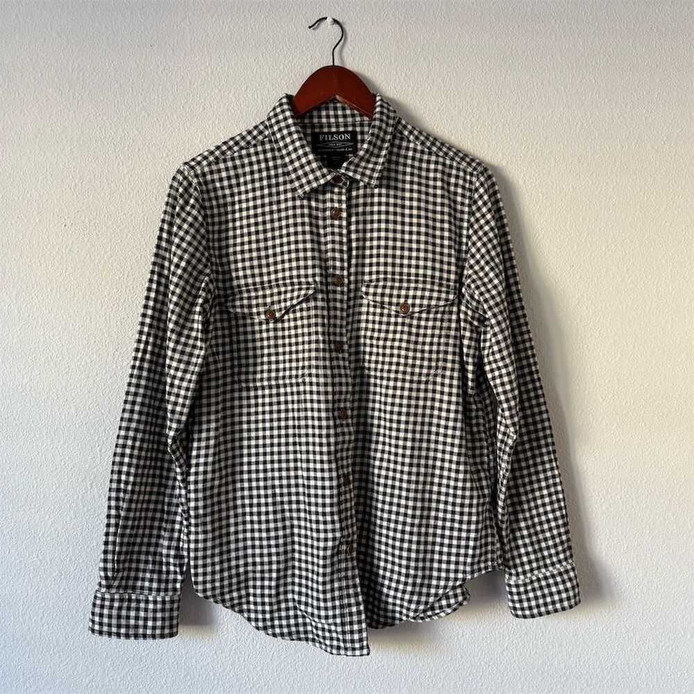 Filson Women's Plaid Button-Up Shirt Black & White Gingham Size L